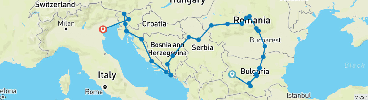 Karte mit der Reiseroute