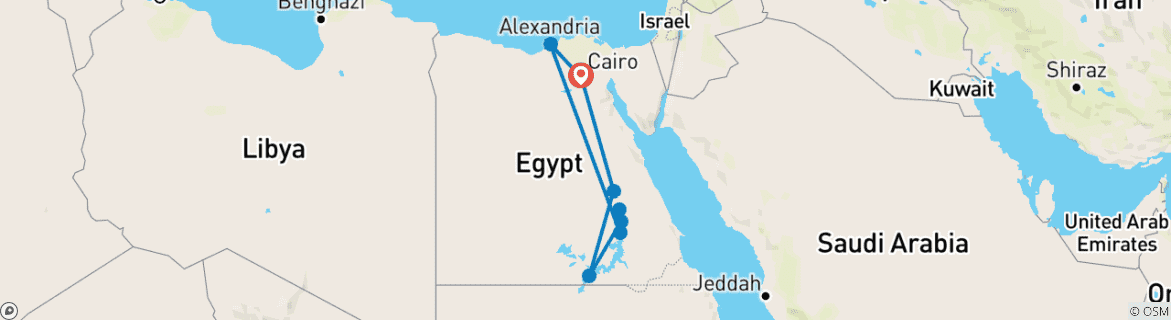 Image of a map showing the route of the tour