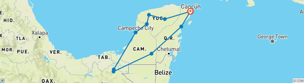 Image d'une carte montrant l'itinéraire du circuit