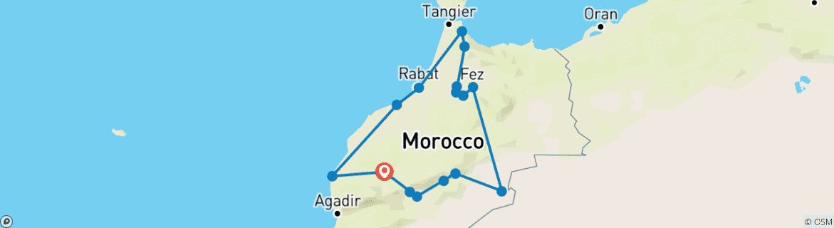 Image of a map showing the route of the tour