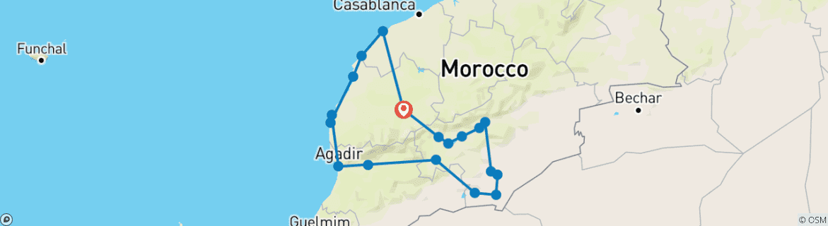 Image of a map showing the route of the tour