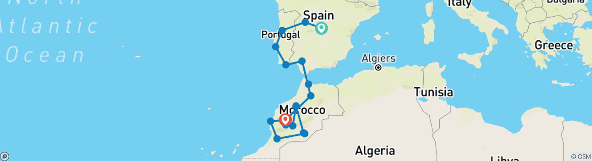 Image of a map showing the route of the tour