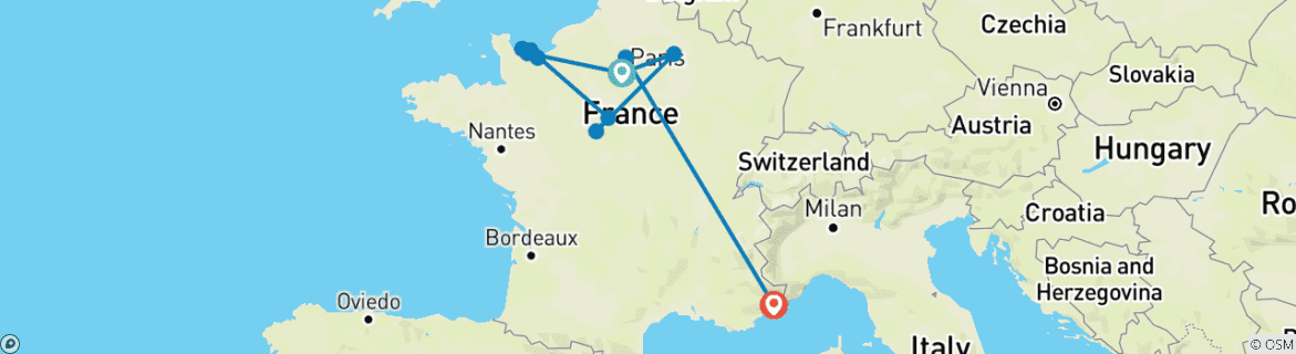 Image d'une carte montrant l'itinéraire du circuit