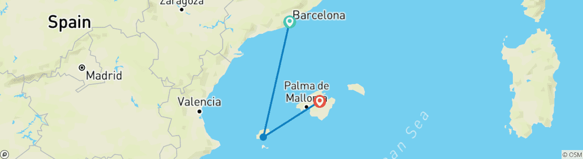 Image of a map showing the route of the tour