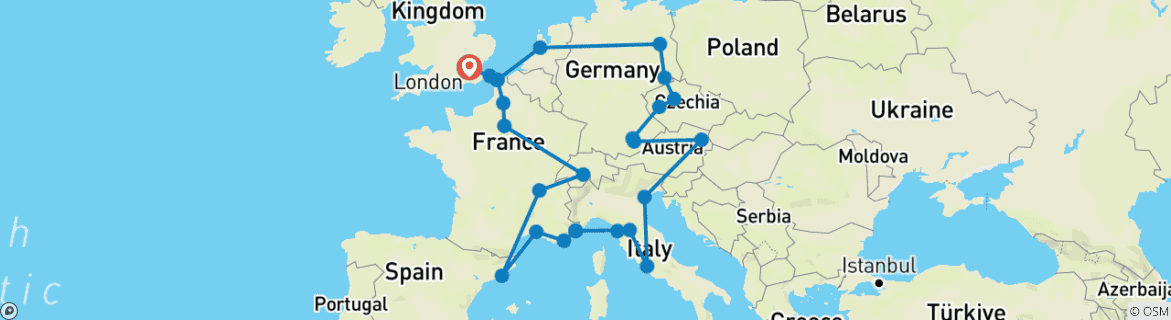 Image d'une carte montrant l'itinéraire du circuit