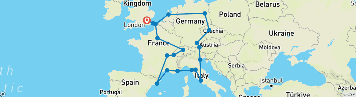 Image d'une carte montrant l'itinéraire du circuit