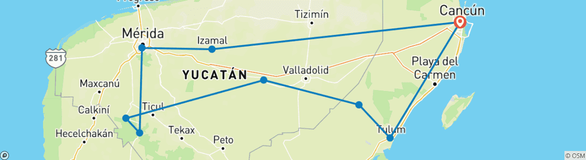 Image d'une carte montrant l'itinéraire du circuit