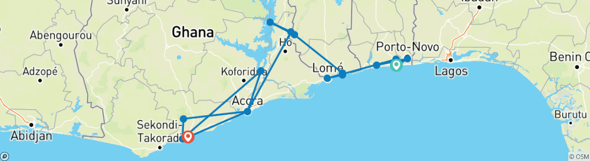 Foto van een kaart met de route van de rondreis