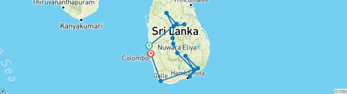 Foto van een kaart met de route van de rondreis