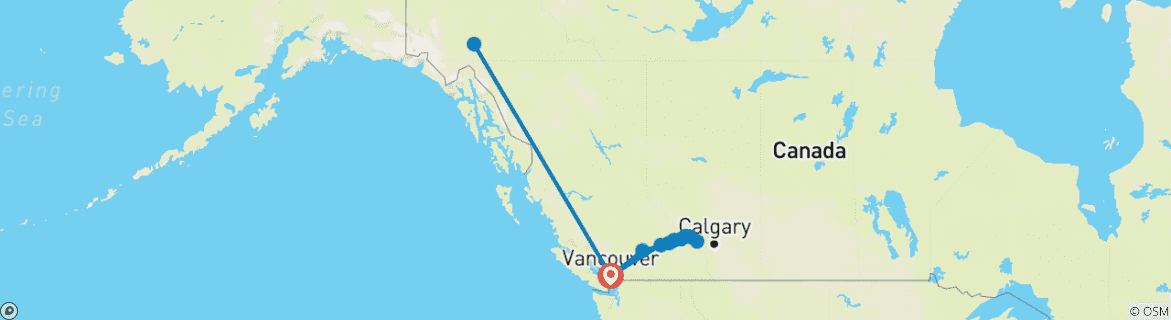 Image of a map showing the route of the tour