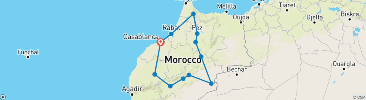 Image of a map showing the route of the tour