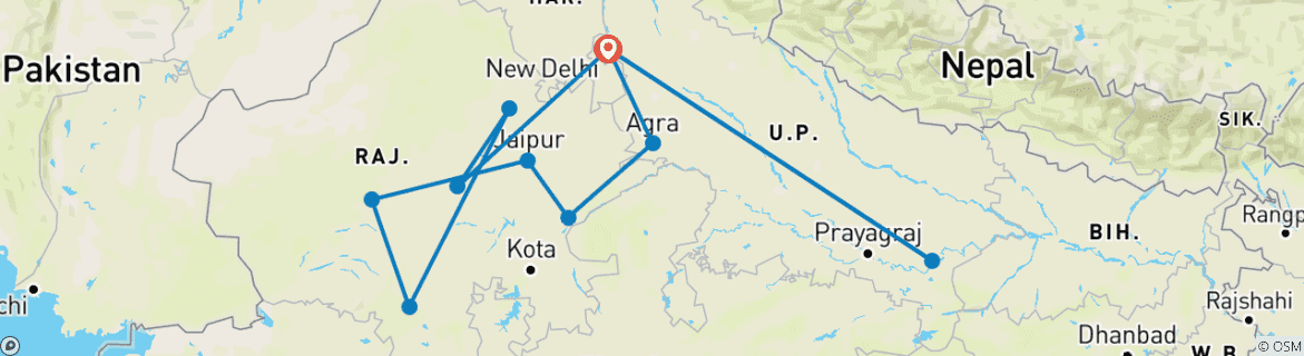 Foto van een kaart met de route van de rondreis