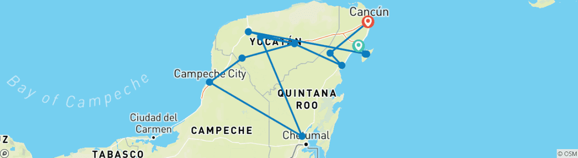 Image of a map showing the route of the tour