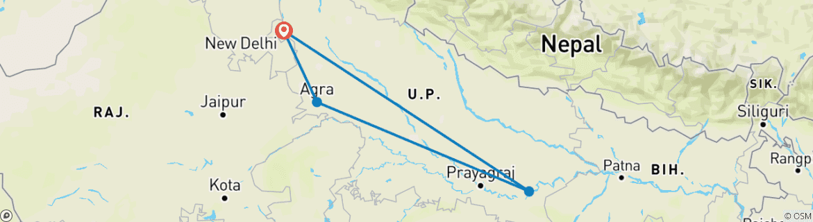 Foto van een kaart met de route van de rondreis