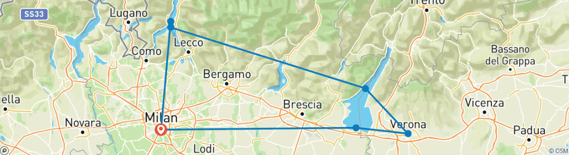 Image d'une carte montrant l'itinéraire du circuit