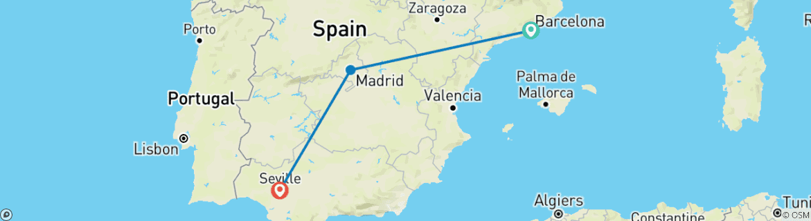 Image of a map showing the route of the tour