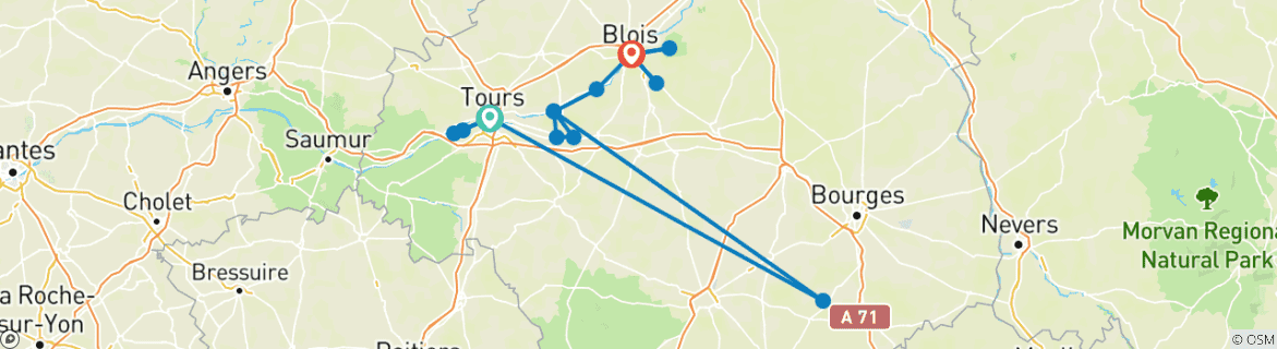 Image d'une carte montrant l'itinéraire du circuit