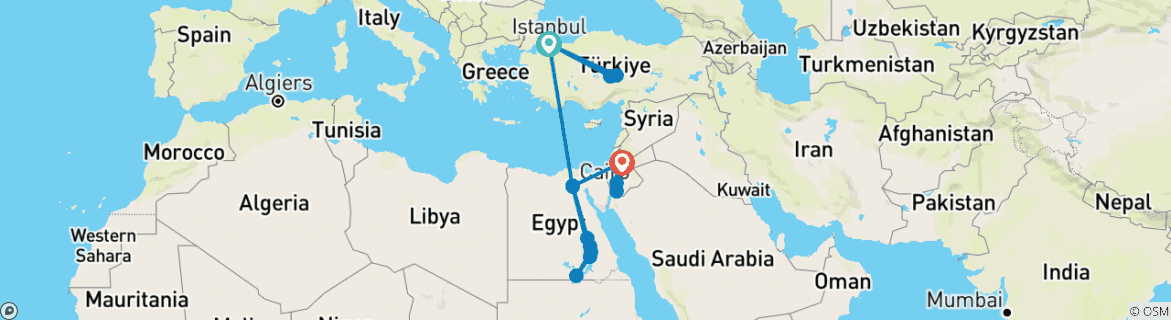 Image of a map showing the route of the tour