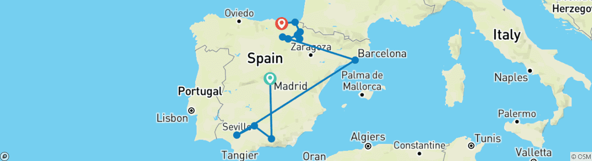 Carte du circuit Complétez l'Espagne : Aventure du sud au nord