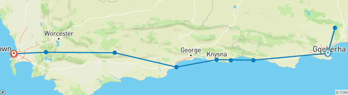 Image d'une carte montrant l'itinéraire du circuit