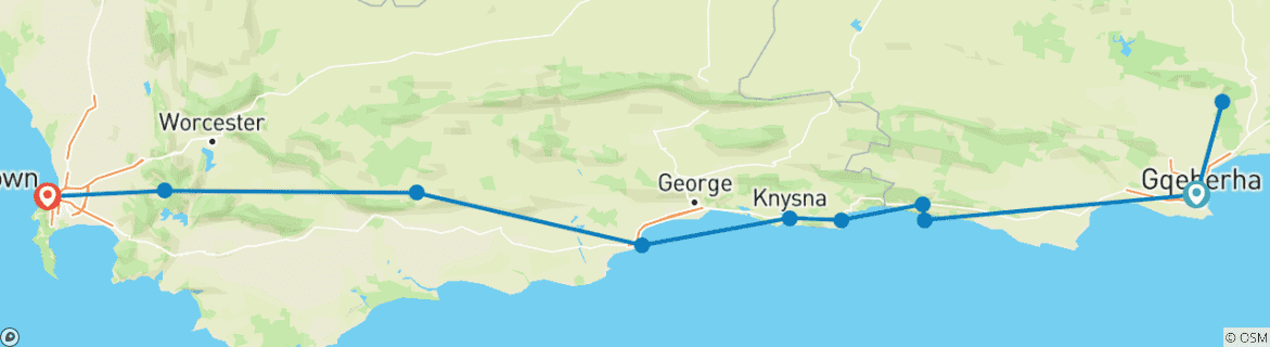 Image d'une carte montrant l'itinéraire du circuit