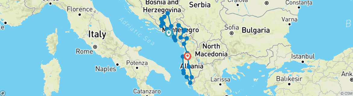 Image of a map showing the route of the tour