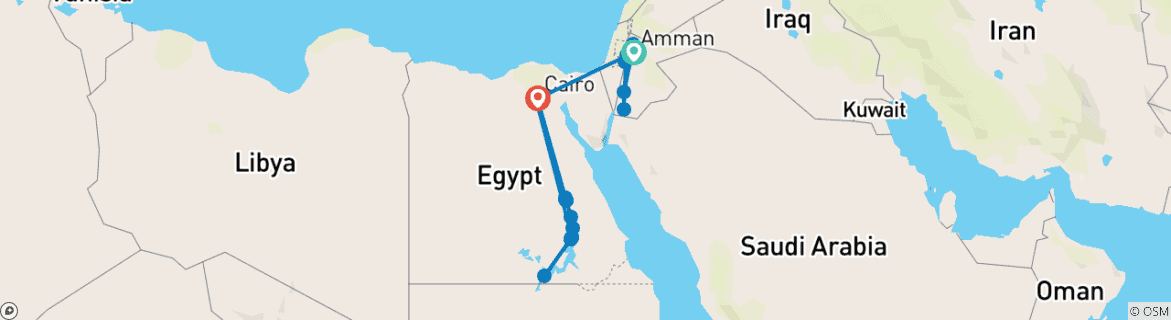 Carte du circuit Voyages : Découvrez la Jordanie et l'Egypte National Geographic