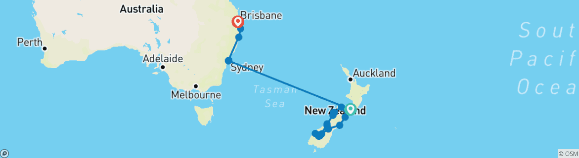 Carte du circuit Australie et Nouvelle-Zélande : Bushwalks & Beaches