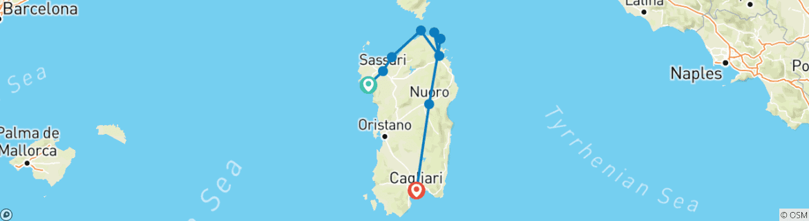 Image of a map showing the route of the tour