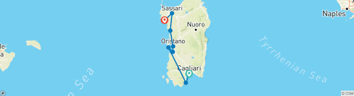 Image of a map showing the route of the tour