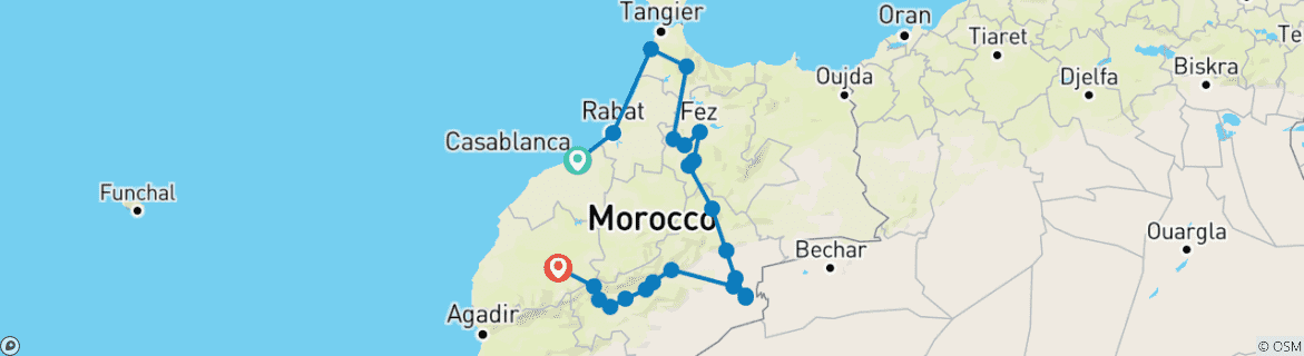 Image d'une carte montrant l'itinéraire du circuit