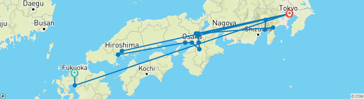 Image of a map showing the route of the tour