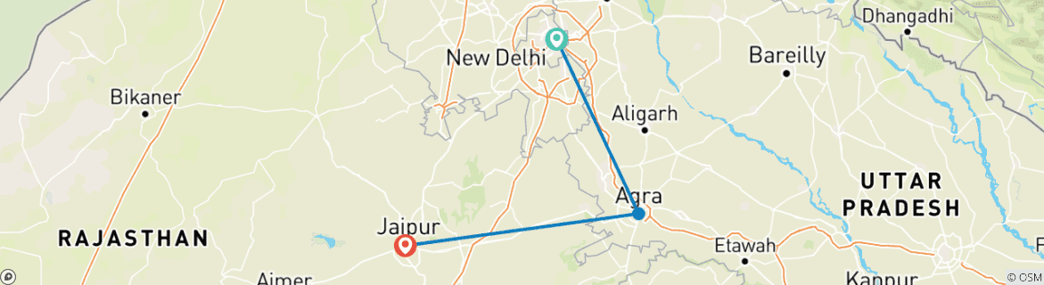 Image of a map showing the route of the tour