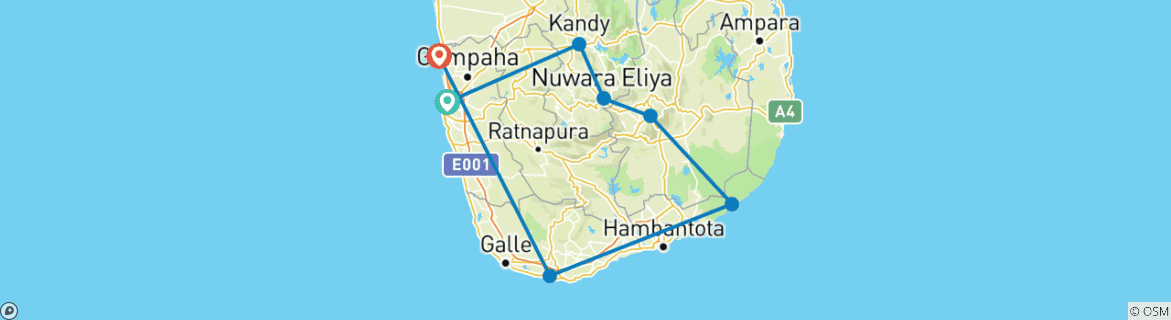 Image d'une carte montrant l'itinéraire du circuit