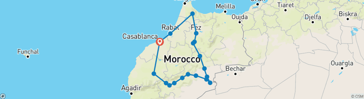 Image d'une carte montrant l'itinéraire du circuit