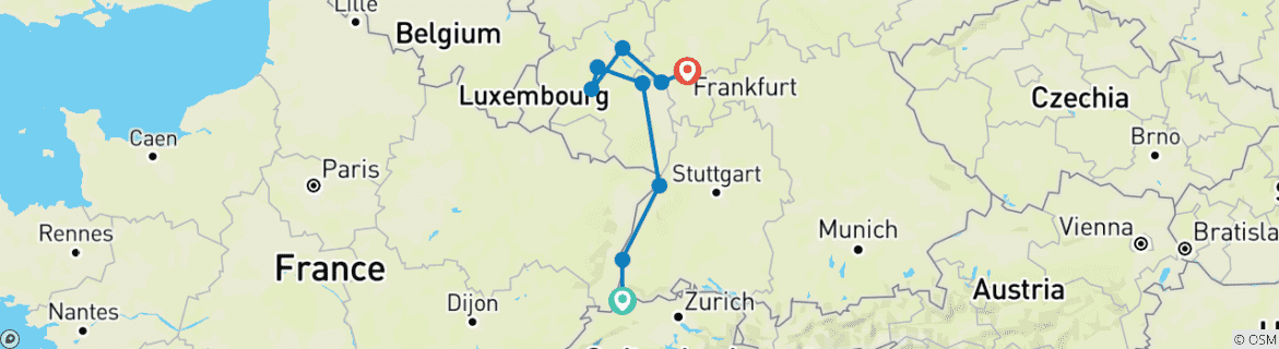 Image d'une carte montrant l'itinéraire du circuit