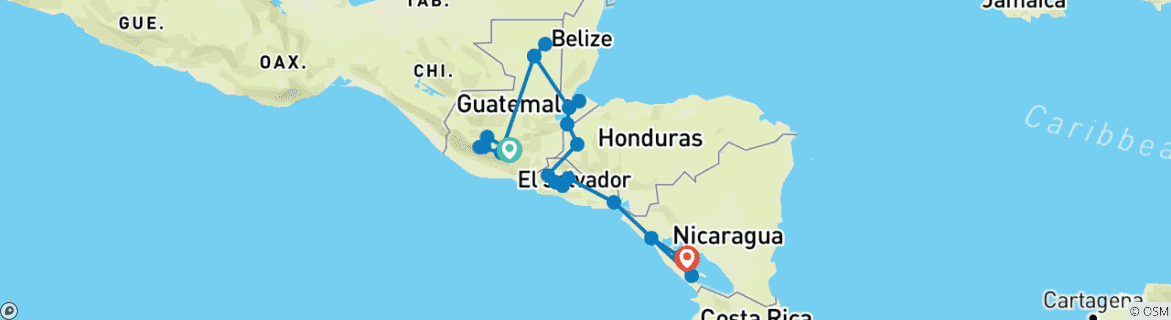 Image of a map showing the route of the tour
