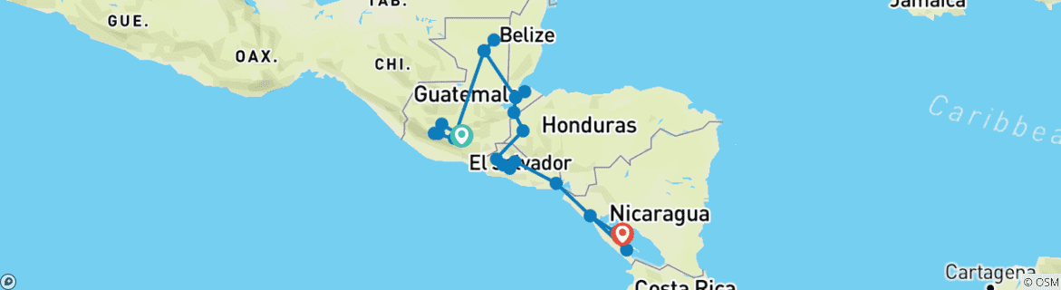 Foto van een kaart met de route van de rondreis