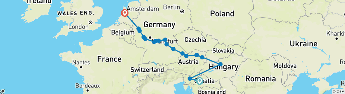 Image of a map showing the route of the tour