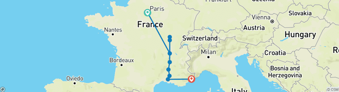 Image d'une carte montrant l'itinéraire du circuit