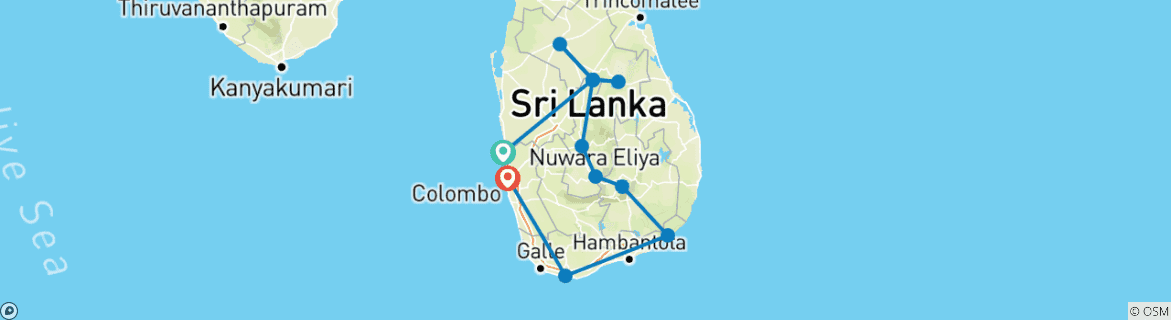 Image of a map showing the route of the tour