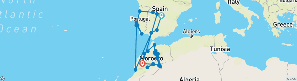 Image of a map showing the route of the tour