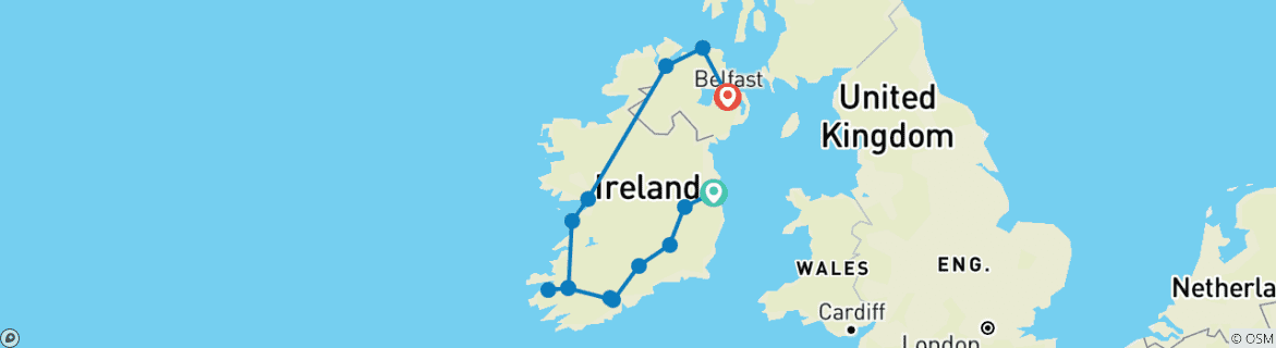 Image d'une carte montrant l'itinéraire du circuit