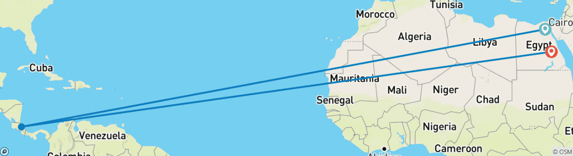 Image of a map showing the route of the tour
