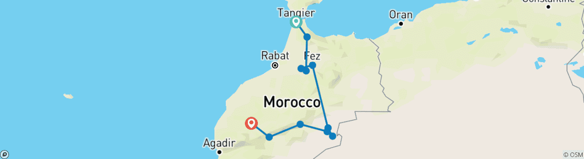 Image of a map showing the route of the tour