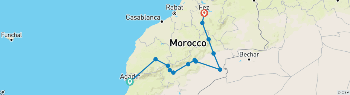 Karte mit der Reiseroute