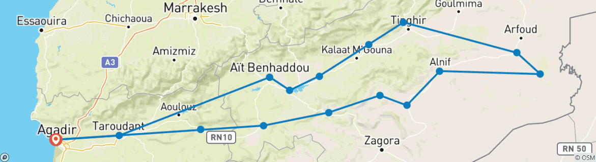 Image d'une carte montrant l'itinéraire du circuit