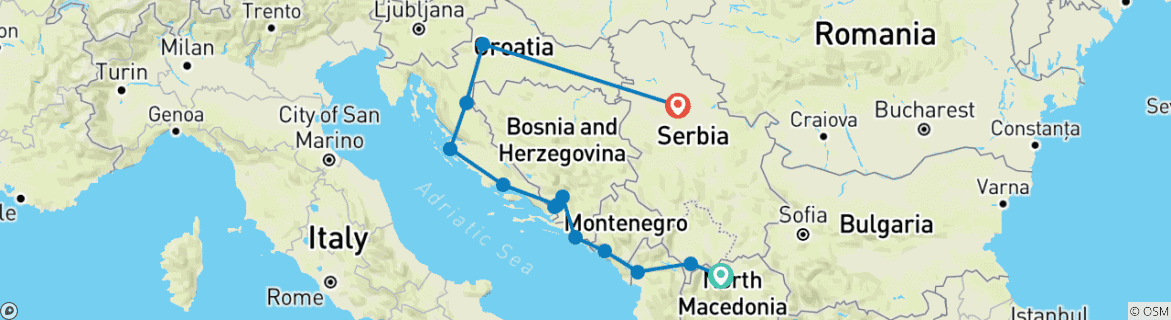 Karte mit der Reiseroute