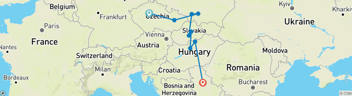 Image d'une carte montrant l'itinéraire du circuit