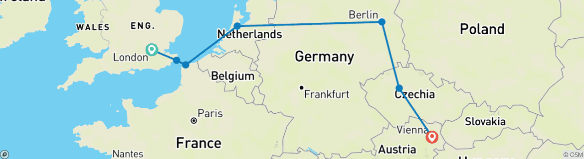 Karte mit der Reiseroute